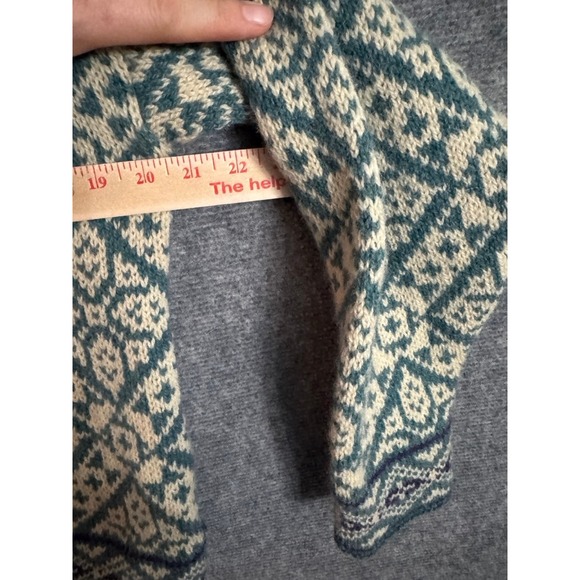 LL Bean Wool Blend Fair Isle Cardigan Sweater Blue Tan Size M Made in USA - Picture 7 of 7